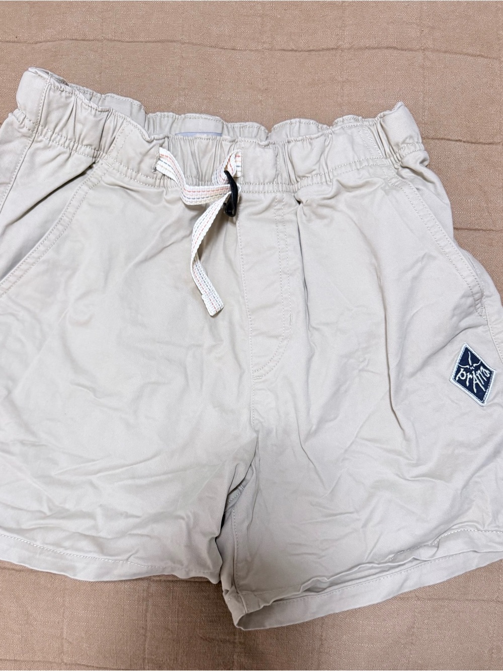 Prana Cream Elastic-Waist Drawstring Athletic Shorts